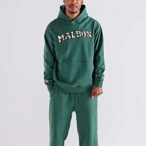 Malbon Fesque Preston Hunter Green Hoodie Large NEW Plaid Logo Hooded Sweatshirt